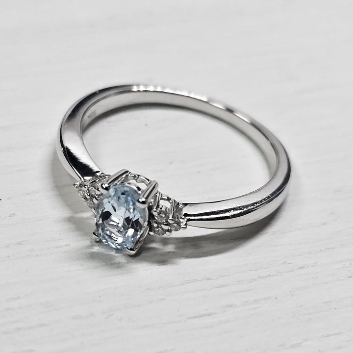 10k White Gold .43ctw Aquamarine and Diamond Ring