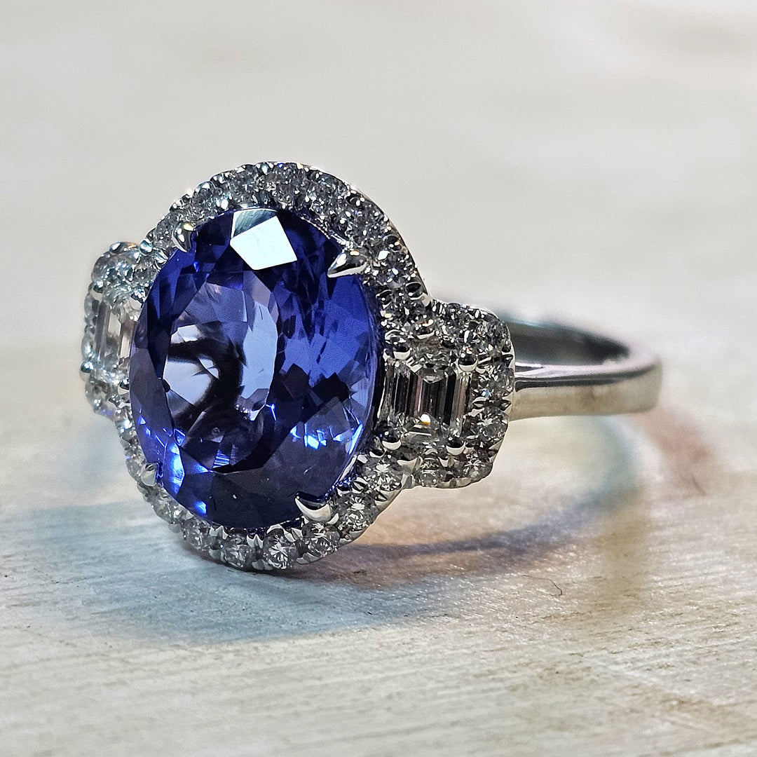 14k White Gold 4.19ctw Tanzanite and Diamond Ring