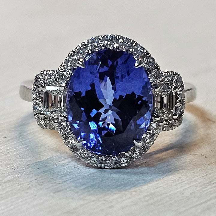 14k White Gold 4.19ctw Tanzanite and Diamond Ring