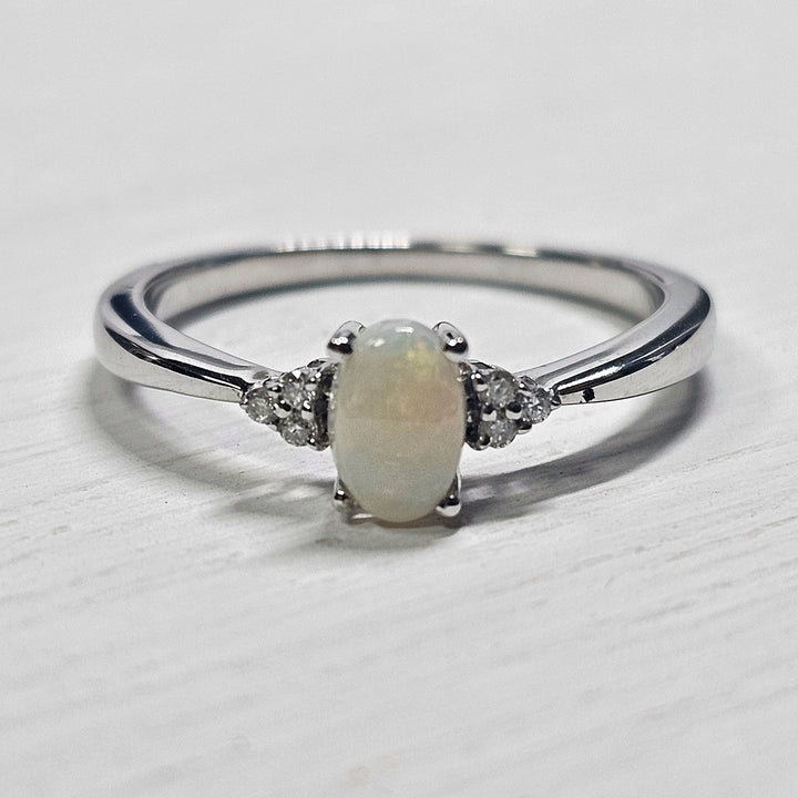 10k White Gold .55ctw Opal and Diamond Ring