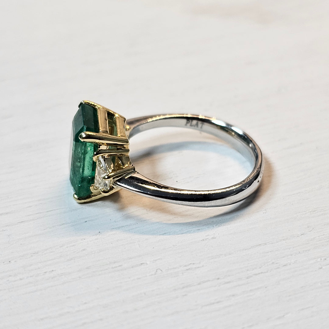 Platinum 4.33cts Emerald and Diamond Ring