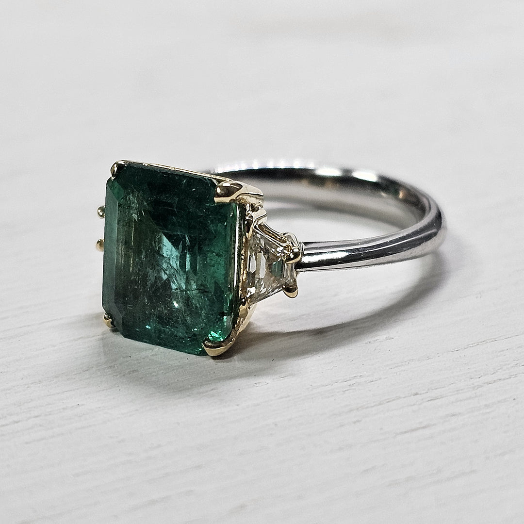 Platinum 4.33cts Emerald and Diamond Ring