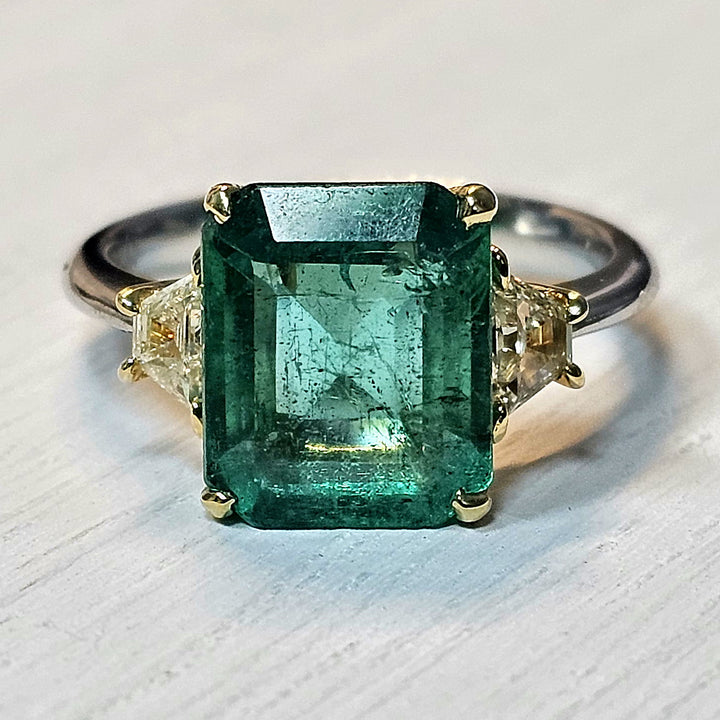 Platinum 4.33cts Emerald and Diamond Ring