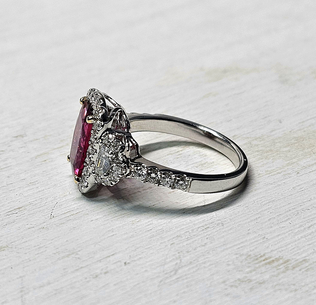 14k White Gold Pink Sapphire annd Diamond Ring