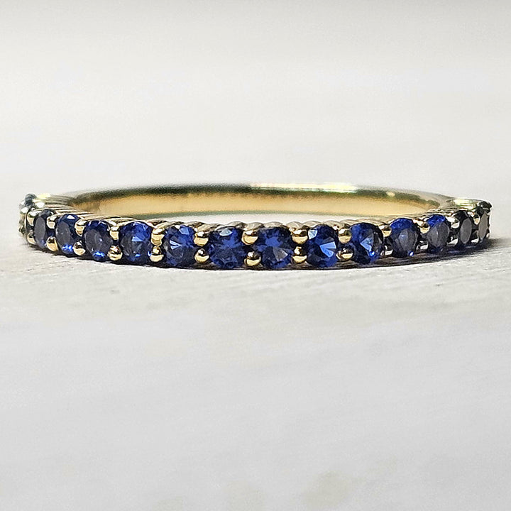 10K Yellow Gold Created Blue Sapphire Band – Elegant Stackable Sapphire Ring