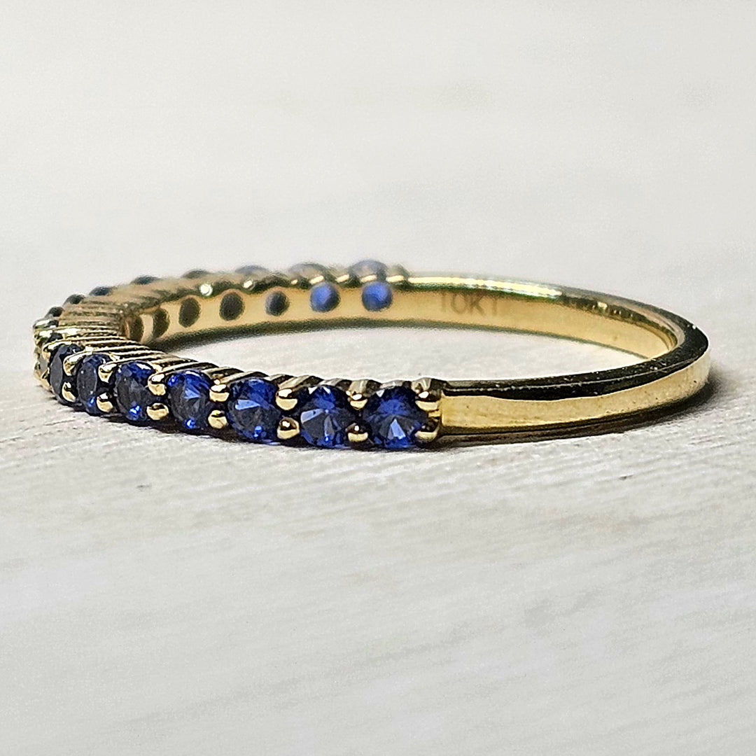 10K Yellow Gold Created Blue Sapphire Band – Elegant Stackable Sapphire Ring