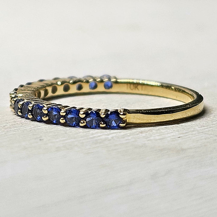 10K Yellow Gold Created Blue Sapphire Band – Elegant Stackable Sapphire Ring