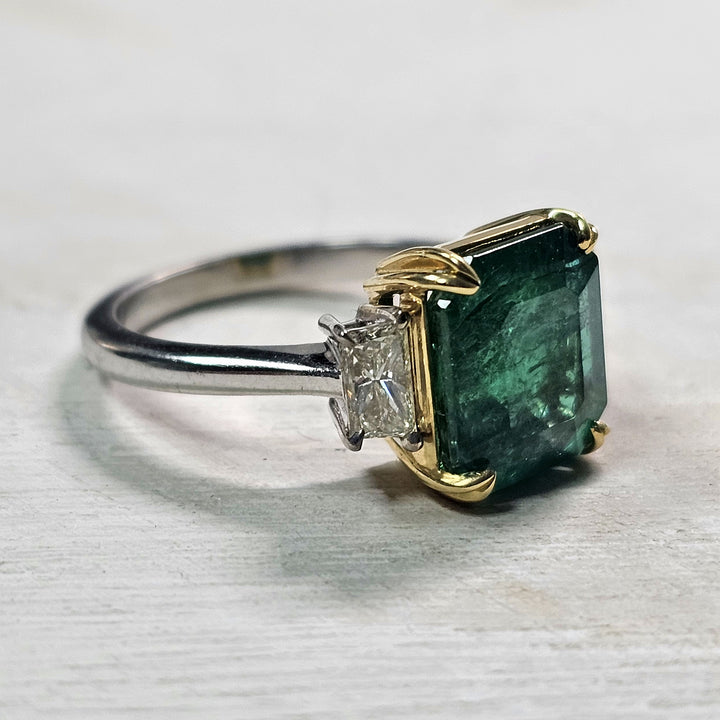 18k Two Tone 4.61ctw Emerald and Diamond Ring