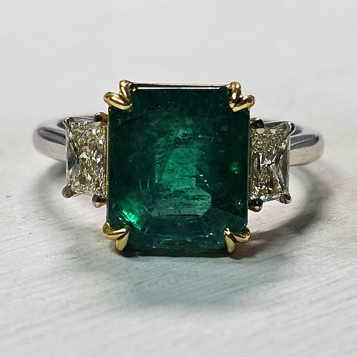 18k Two Tone 4.61ctw Emerald and Diamond Ring
