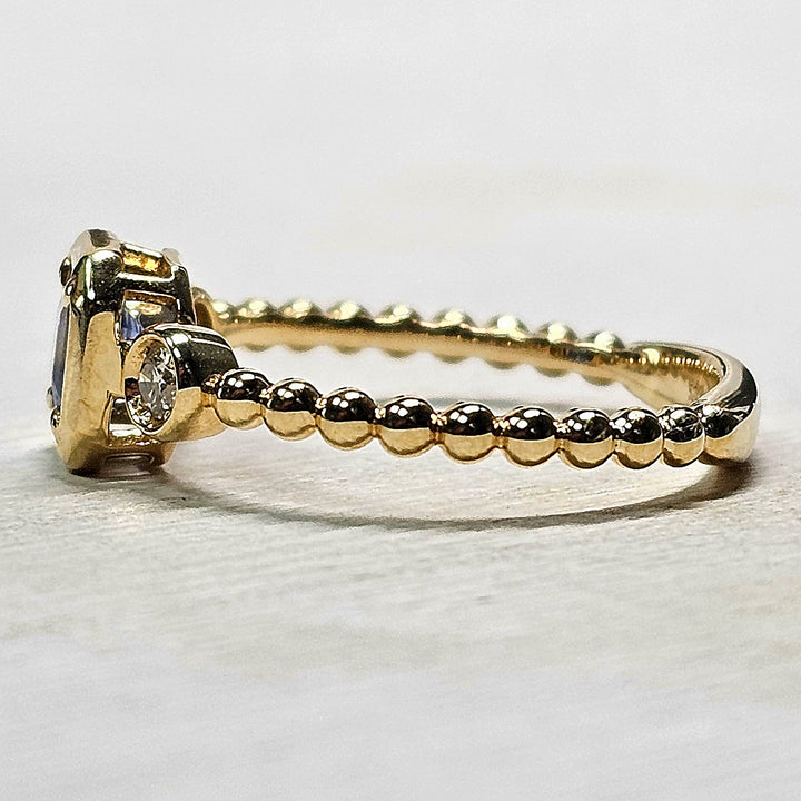 14k Yellow Gold Asscher Cut Sapphire and Diamond Ring