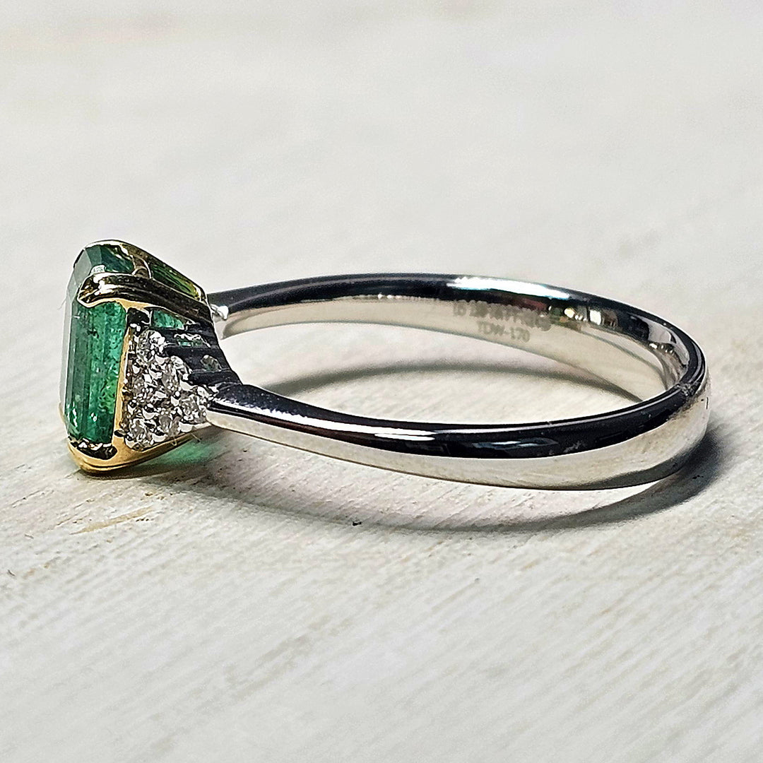 Platinum Two-Tone Emerald and Diamond Ring