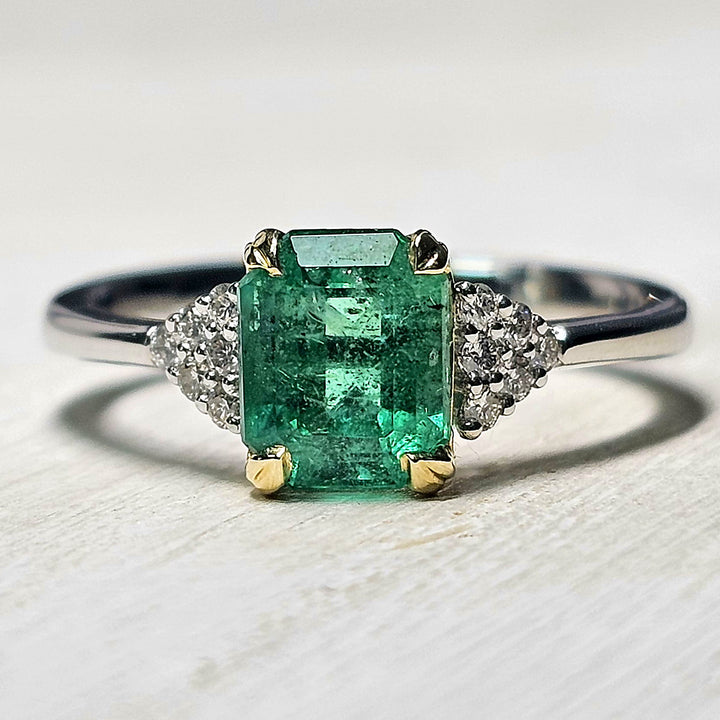 Platinum Two-Tone Emerald and Diamond Ring