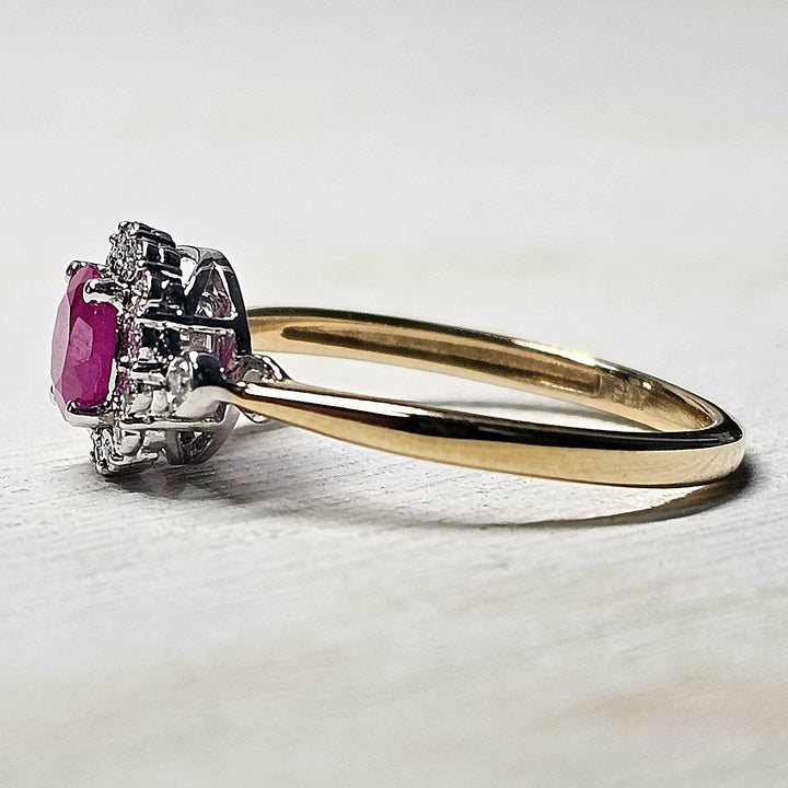 10k Two Tone Natural Ruby Ring with Diamond Halo .07ctw