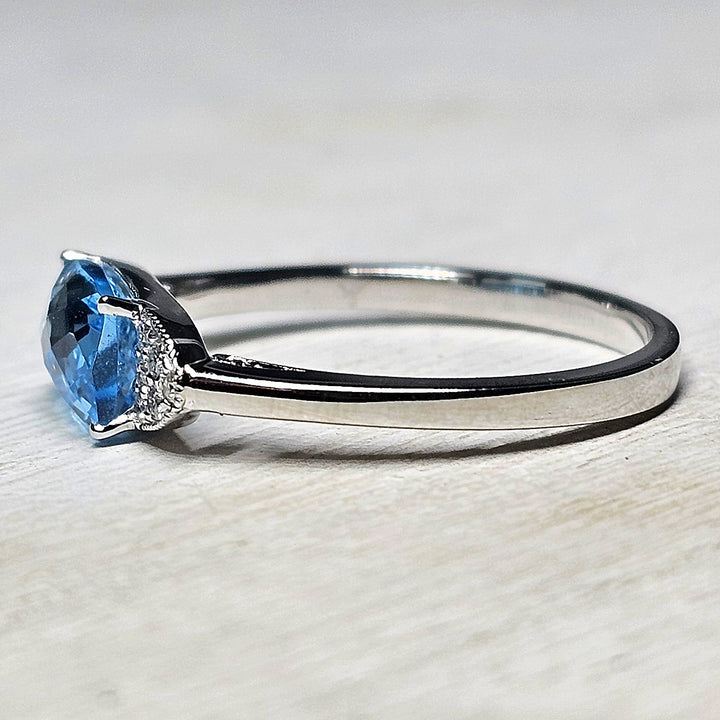 14k White Gold Blue Topaz and Diamond Ring 1.52 TGW