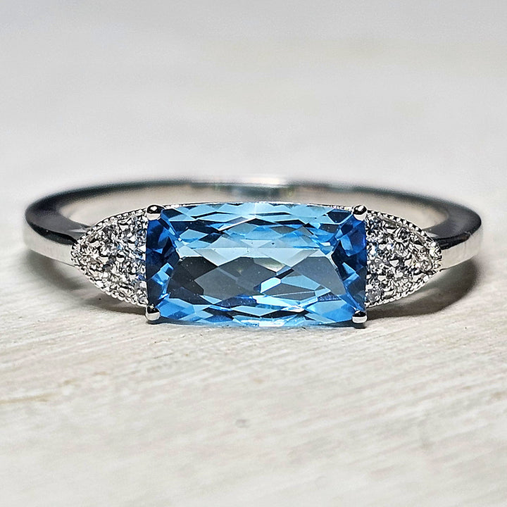 14k White Gold Blue Topaz and Diamond Ring 1.52 TGW