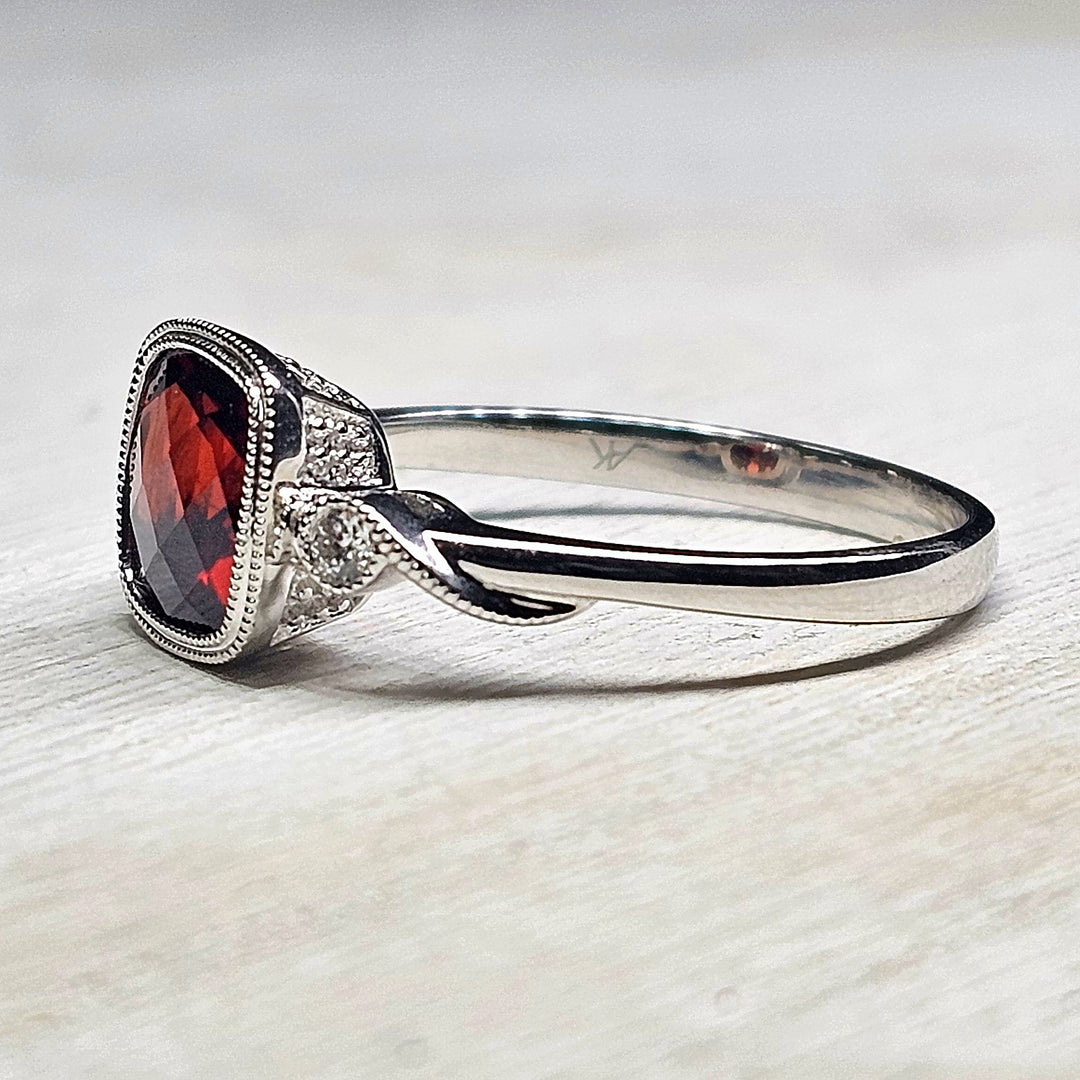 14k White Gold Garnet and Diamond Ring 1.79gtw