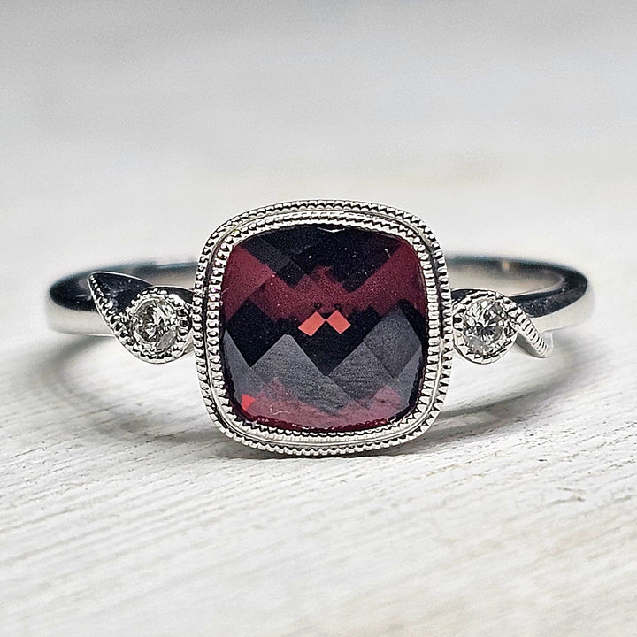 14k White Gold Garnet and Diamond Ring 1.79gtw