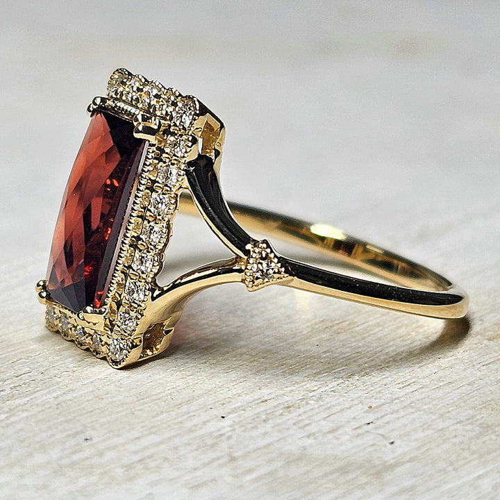 14k Yellow Gold Garnet and Diamond Halo Ring 1.77 TGW