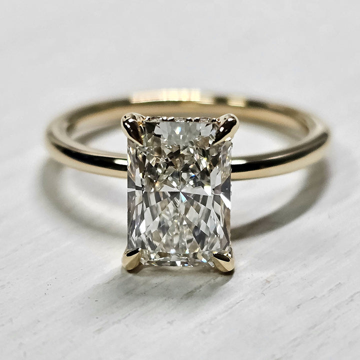 14k Yellow Gold. 2.17ctw Hidden Halo Lab Grown Solitaire