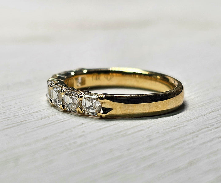 14k Yellow Gold Lab Grown Asscher Cut Diamond Bezel Set Band 1.2ctw