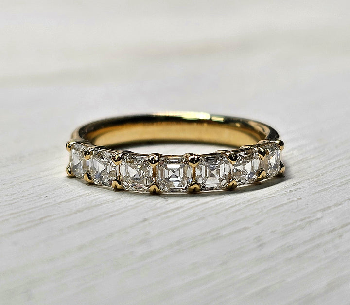 14k Yellow Gold Lab Grown Asscher Cut Diamond Bezel Set Band 1.2ctw