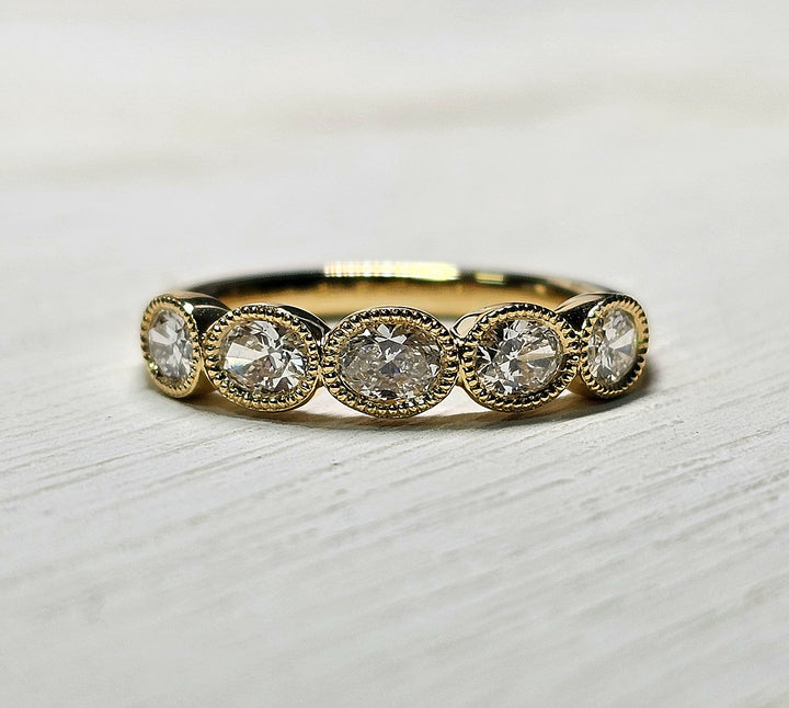 14k Yellow Gold Oval East West Lab Grown Diamond Band .75ctw