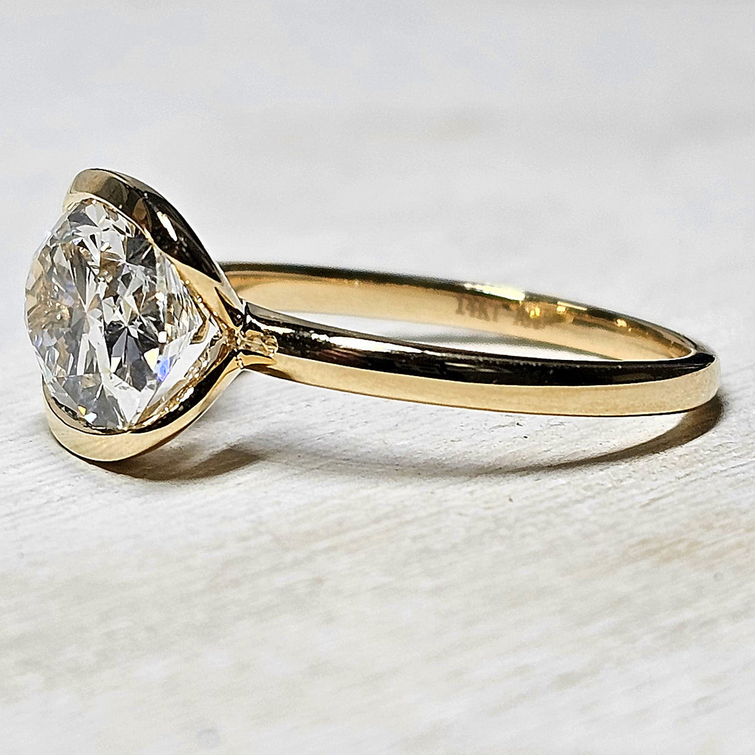 14k Yellow Gold East West Half Bezel Oval Lab Grown Diamond Engagement Ring 3.05ctw