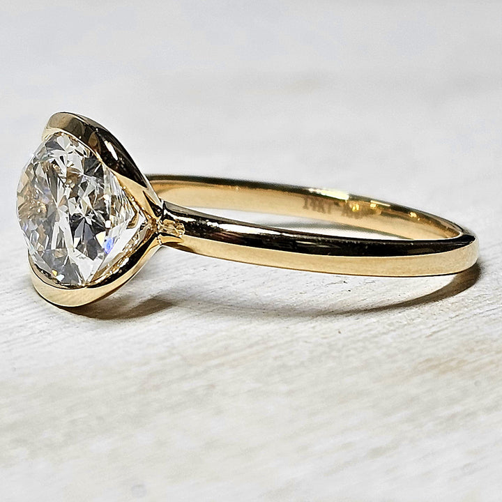 14k Yellow Gold East West Half Bezel Oval Lab Grown Diamond Engagement Ring 3.05ctw