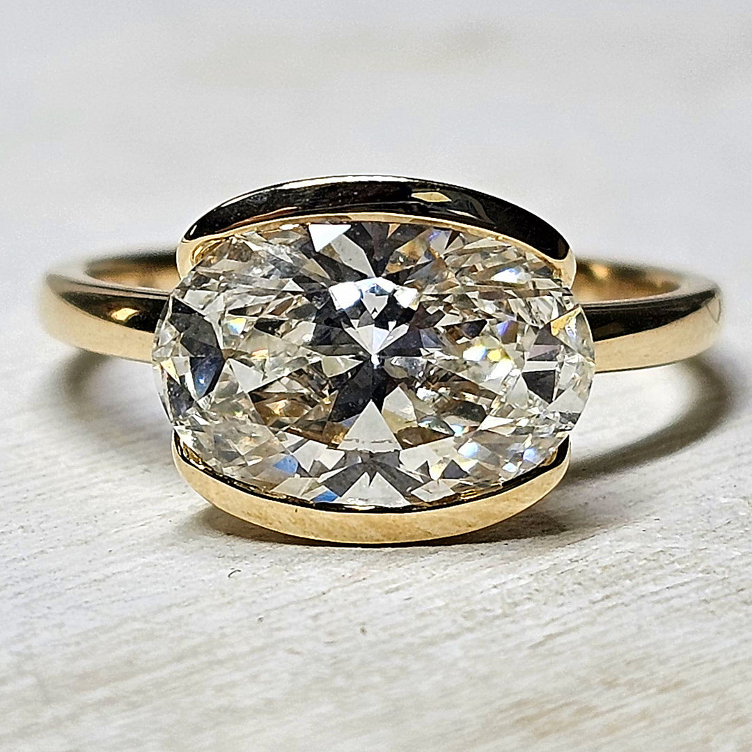 14k Yellow Gold East West Half Bezel Oval Lab Grown Diamond Engagement Ring 3.05ctw