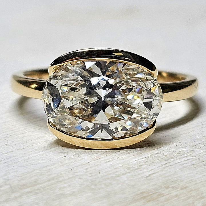 14k Yellow Gold East West Half Bezel Oval Lab Grown Diamond Engagement Ring 3.05ctw