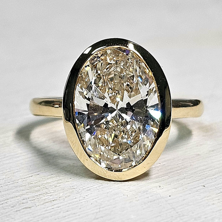 14k Yellow Gold Bezel 5.01ct Oval Lab Grown Diamond Engagement Ring