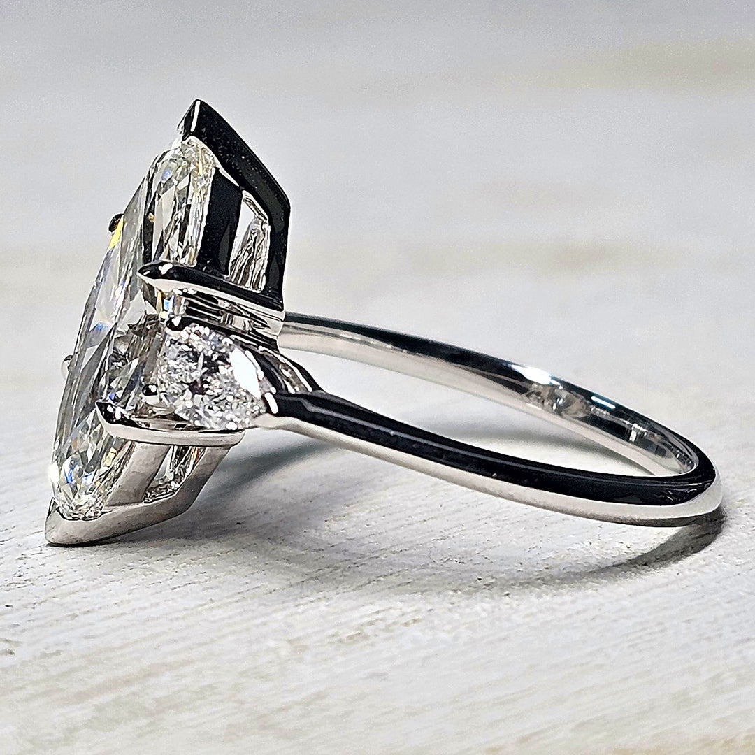 14k White Gold Three Stone Marquise Lab Grown Diamond Ring 3.46ctw