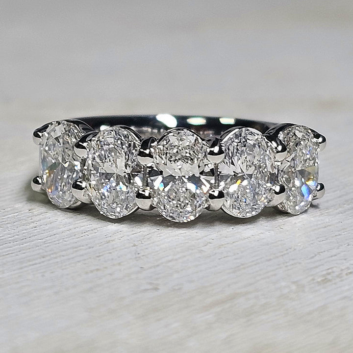 14k White Gold Oval 5 Stone Lab Grown Diamond Band 3ctw