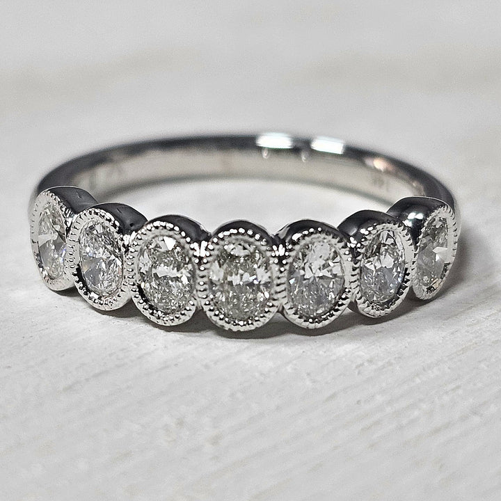 14k White Gold .75ctw Bezel Set Oval Band