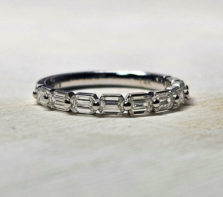 14k White Gold Emerald Cut Diamond Band .90cttw