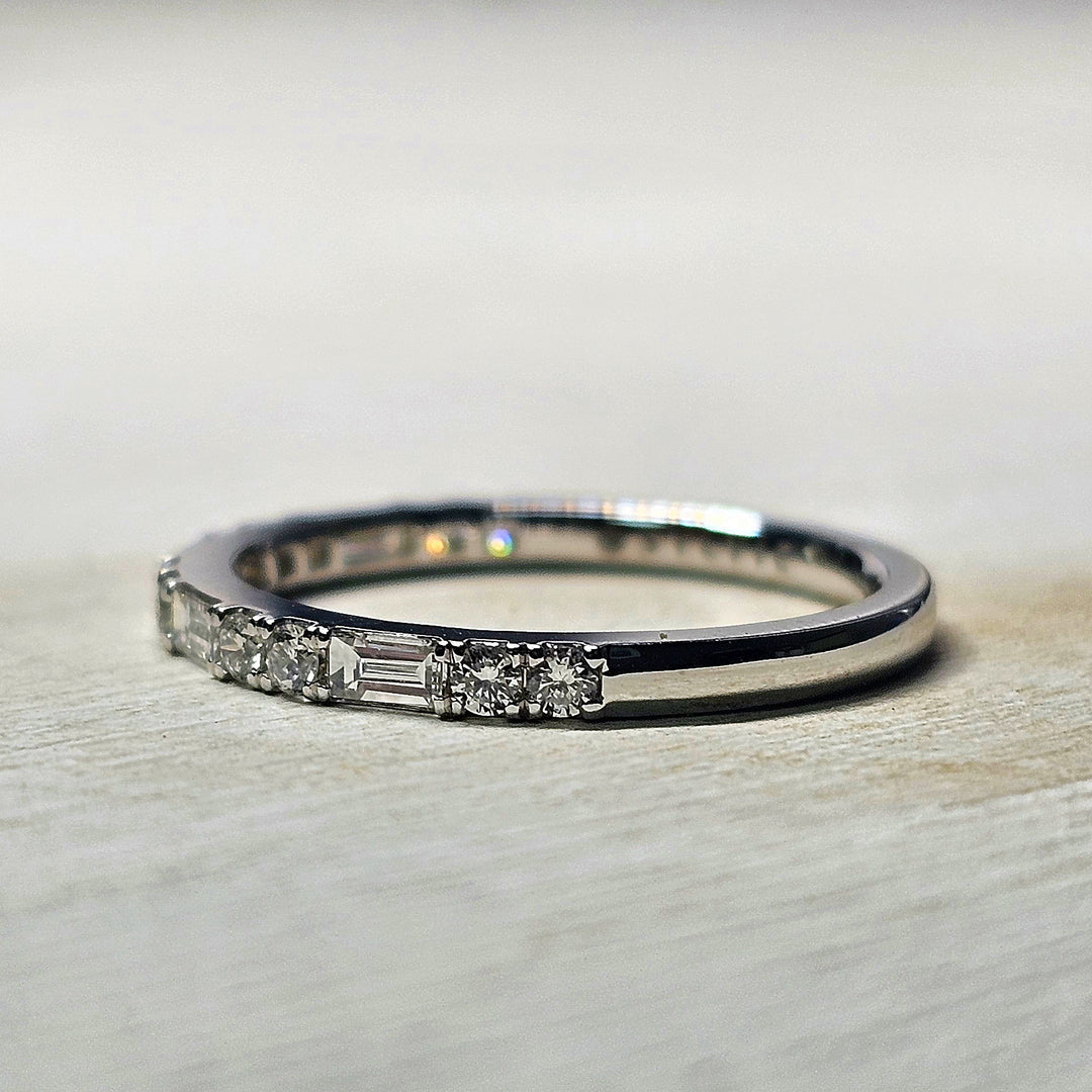 14k White Gold Round and Baguette Cut Diamond Band .51cttw