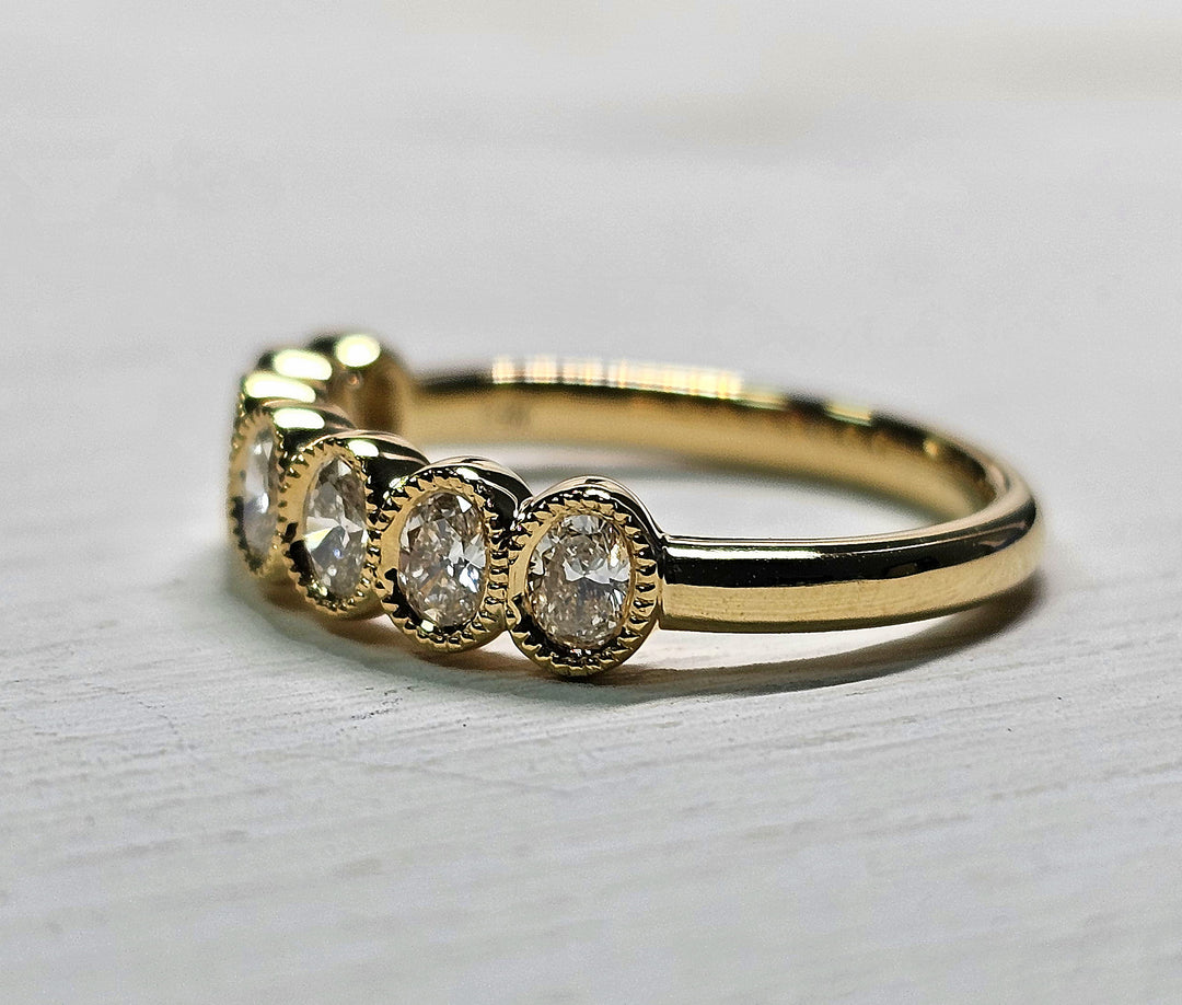 14K Yellow Gold Oval Diamond 7 Stone Bezel Band 5/8 ctw