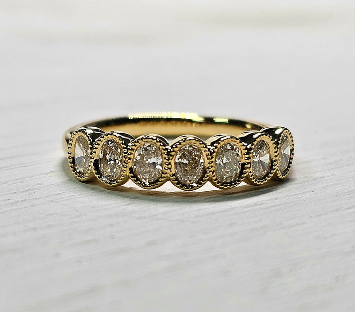 14K Yellow Gold Oval Diamond 7 Stone Bezel Band 5/8 ctw