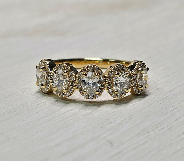 14k Yellow Gold Oval Halo Lab Grown Diamond Band