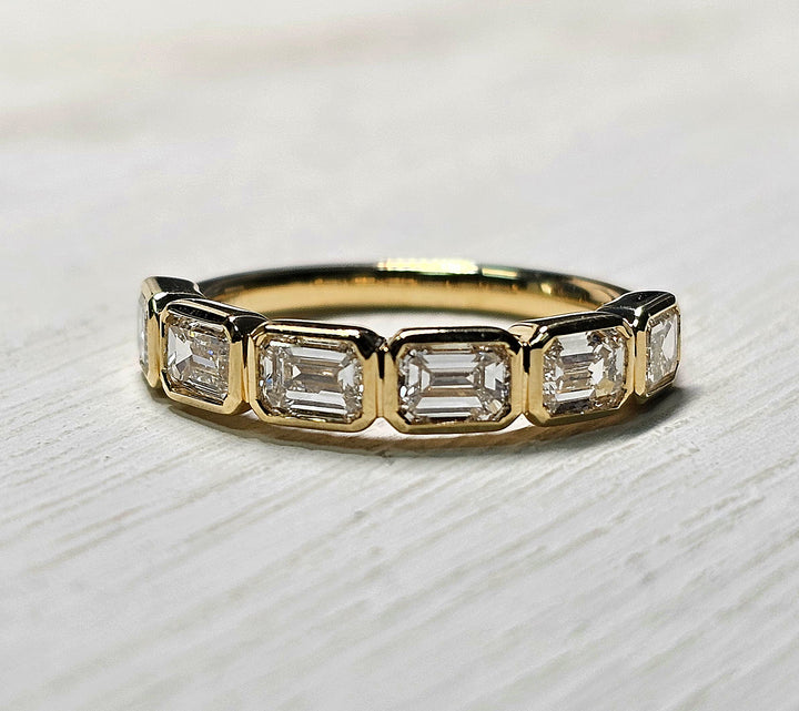 14k Yellow Gold Lab Grown Emerald Cut Bezel Set Diamond Band 1.5ctw