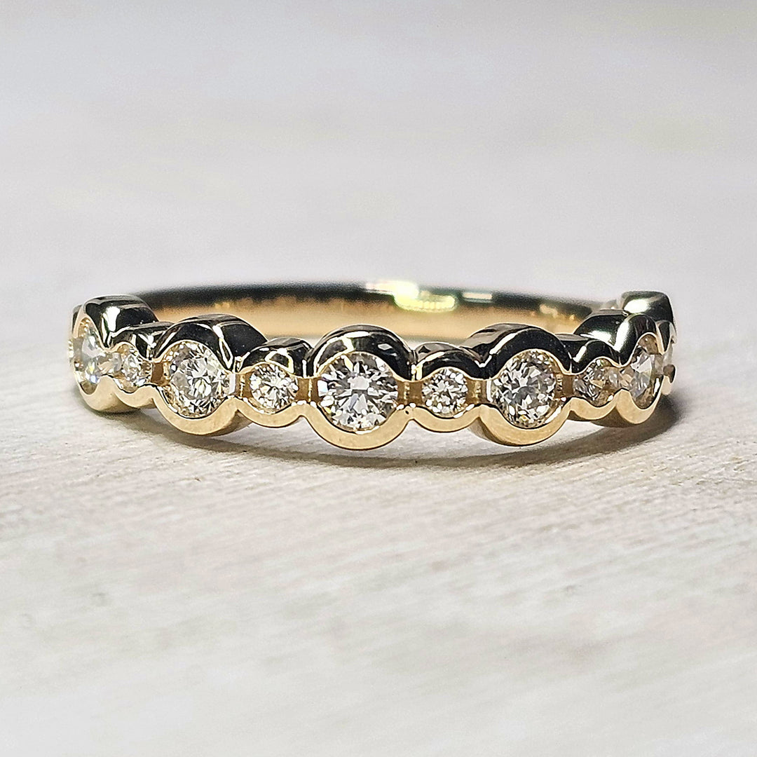 14k Yellow Gold Bezel Set Round Diamond Wedding Band .52ctw