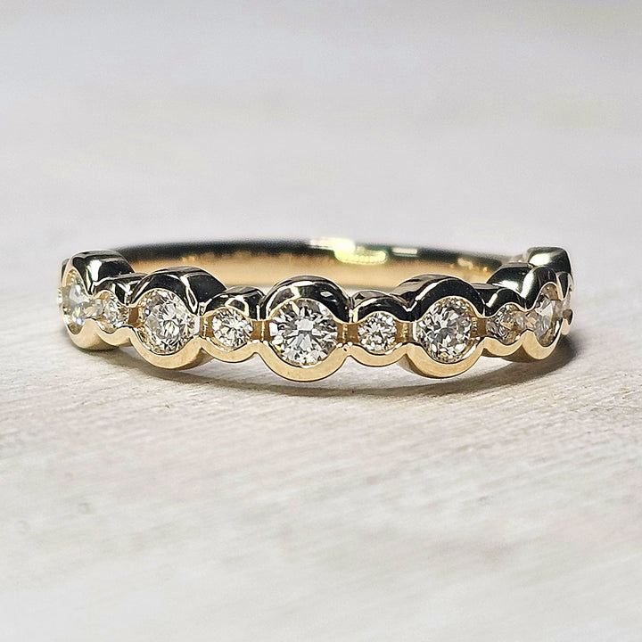 14k Yellow Gold Bezel Set Round Diamond Wedding Band .52ctw