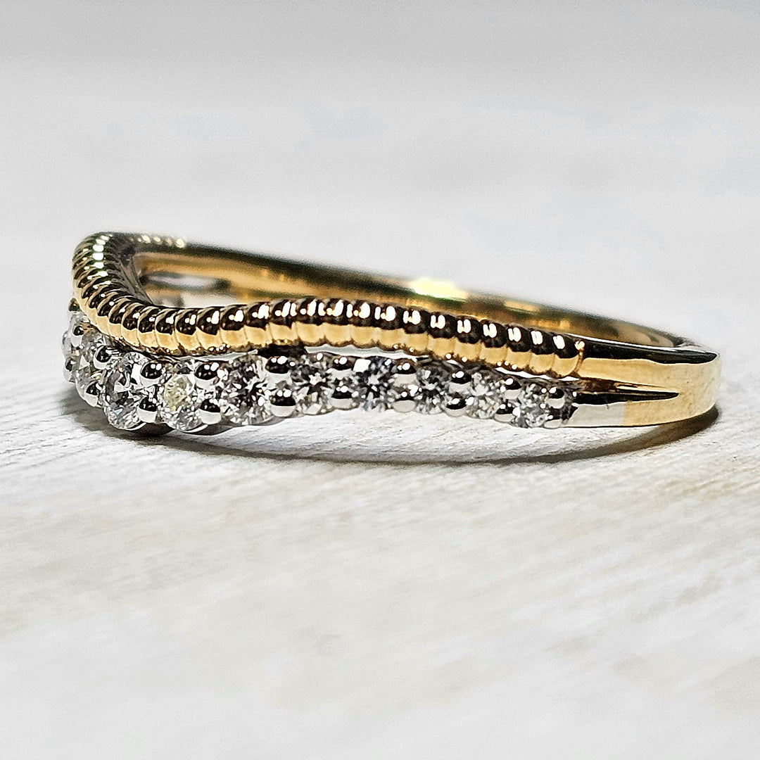 14k Two Tone Diamond Enhancer Band with Milgrain Accent .30ctw
