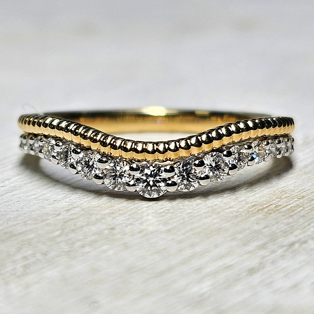 14k Two Tone Diamond Enhancer Band with Milgrain Accent .30ctw
