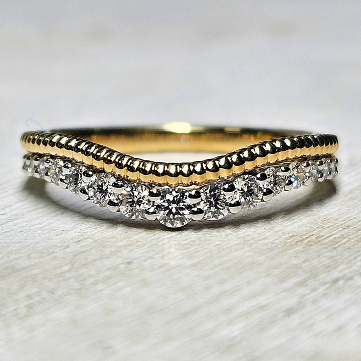 14k Two Tone Diamond Enhancer Band with Milgrain Accent .30ctw