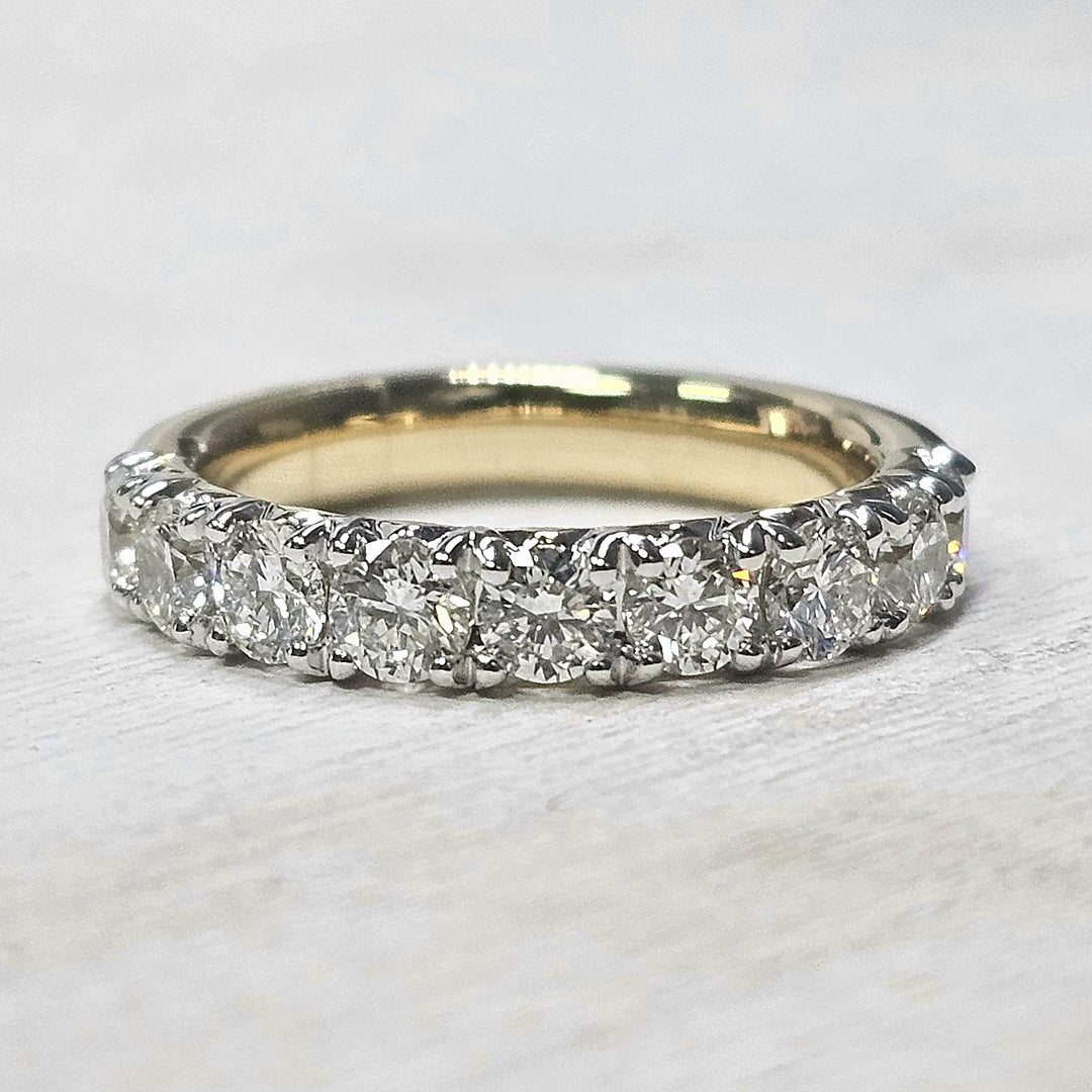 14k Two Tone French Pave Fishtail Diamond Band 1.5ctw