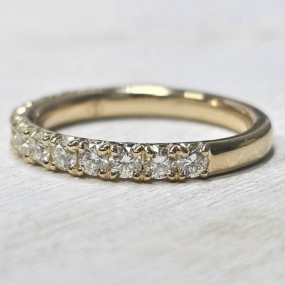 14k Yellow Gold French Pave Fishtail Diamond Band .75ctw