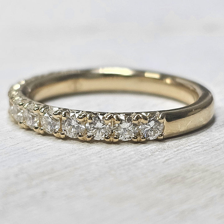 14k Yellow Gold French Pave Fishtail Diamond Band .75ctw