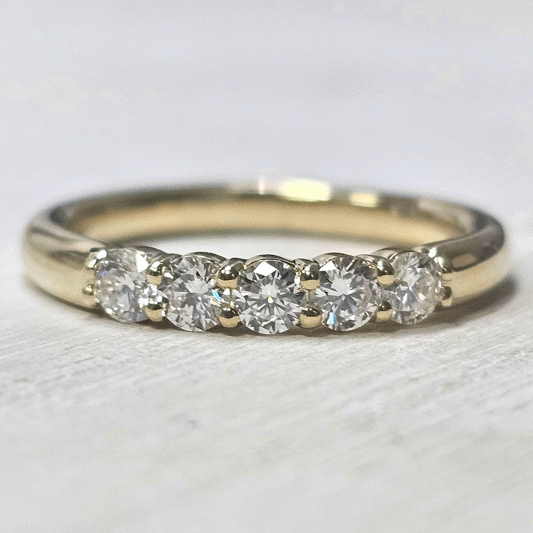 14k Yellow Gold Five Stone Diamond Anniversary Band .75ctw