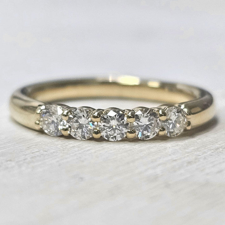 14k Yellow Gold Five Stone Diamond Anniversary Band .75ctw